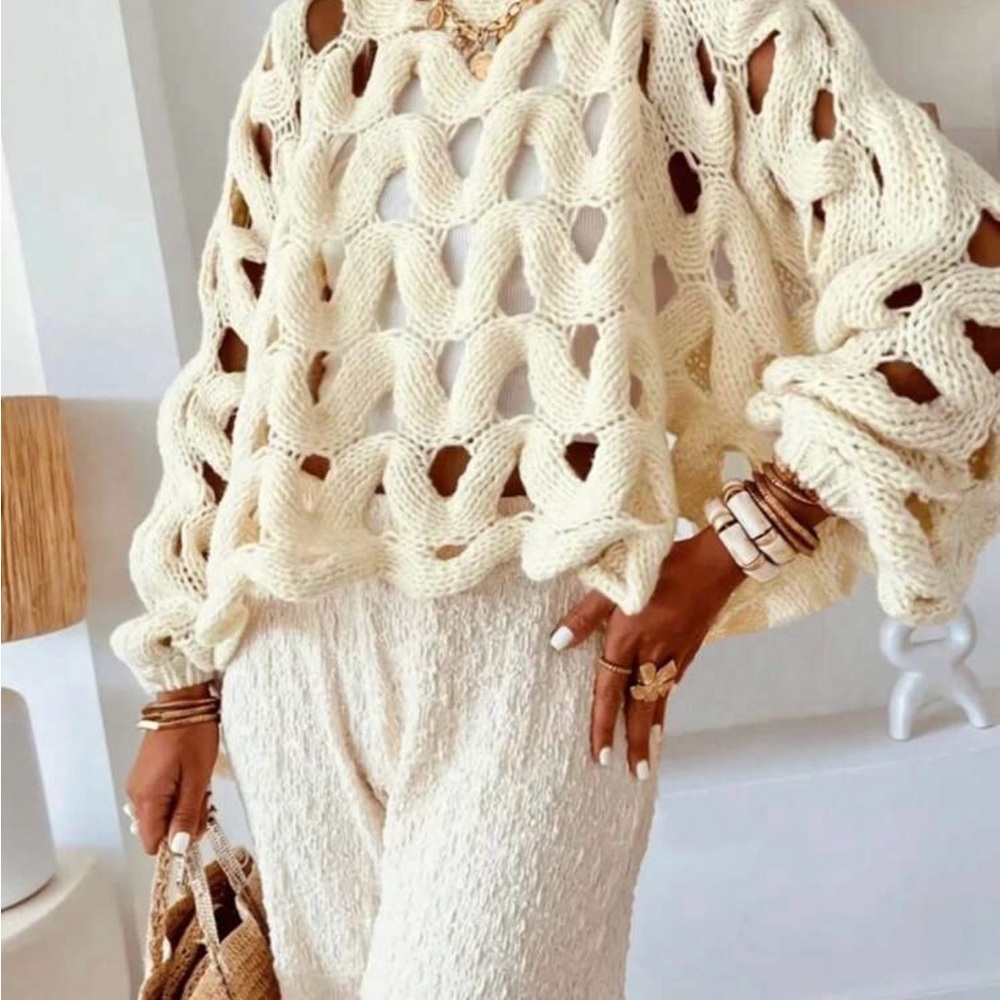 Source Unknown Open-Knit Cream Sweater